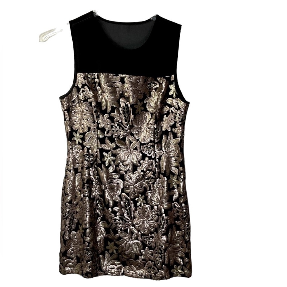 Pink Martini Gold Sheer Cocktail Dress M Black Mesh Mini